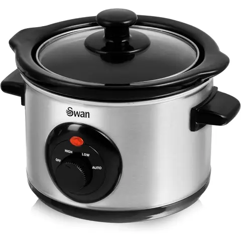 Swan 1.5L Slow Cooker - 120W, Stainless Steel, Glass Lid, with 3 Heat Settings, SF17010N