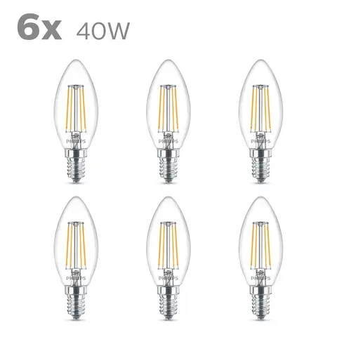Philips Light Bulb LED Candle Filament Screw E14 Warm White 40W Non-Dimmable 6pcs