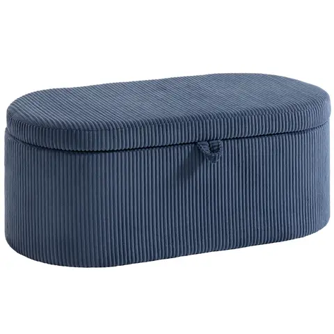 HOMCOM Storage Ottoman, Corduroy Upholstered Ottoman Storage Box with Padded Seat, End of Bed Bench Footstool for Bedroom Blu
