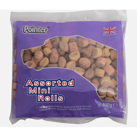 Pointer Baked Wheatmeal Mini Rolls Dog Treats with Added Calcium, 400g Bag