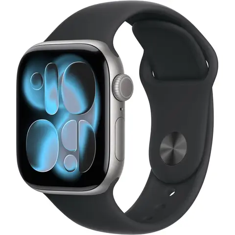 Apple Watch series 11 GPS 42 mm ruimtegrijs aluminium horlogekast met zwart sportbandje - M/L
