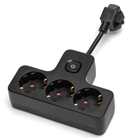 Aigostar Steckdosenleiste mit Kabel/Deutsch 3-fach/3G1,0mm²/5 cm/Kurzes Kabel/Mit quadratischem Schalter/T-Form/Schwarz/PP