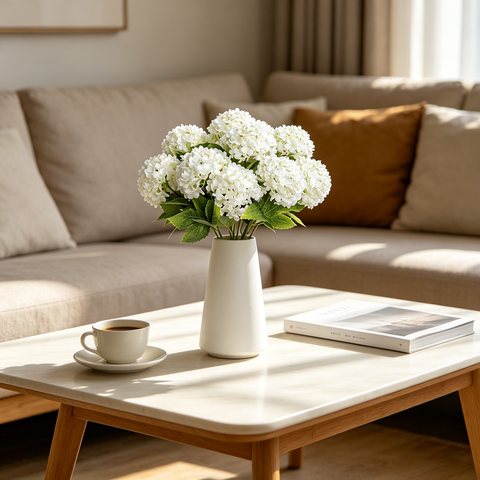 Yuejia 1Pc 13in/33cmArtificial 7-Head Hydrangea Silk Flower Silk Flower Living Room Bedroom Wedding Flower Arrangement Artificial Flower Decoration(white)