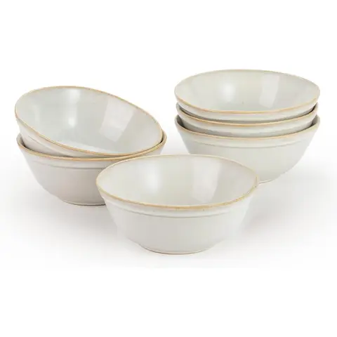 Richmount 6-teiliges Müslischalen-Set, 20oz Keramik-Dessertschalen - Ägäische reaktive Glasur-Tischware - Mikrowellen- und spülmaschinengeeignet, unregelmäßige runde Form, Cappuccino-Weiß