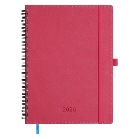 IN-LUXPRO Diary 2026 Spiral Planner A4 (29x21.7cm) Week to View， 12 Months Weekly & Monthly Plan with Month Tabs & Pocket & Expenses/Note Pages 100GSM Paper PU Leather Softcover Rose Red, New Year Sale , Top gift picks