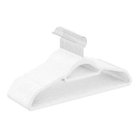 SONGMICSHOME  Kleiderbügel Samt, 20er Set, Bügel, rutschfest, kleine Stange für Krawatten, 360° drehbarer Haken, 0,6 cm dick, 43,5 cm lang, silbern-weiß