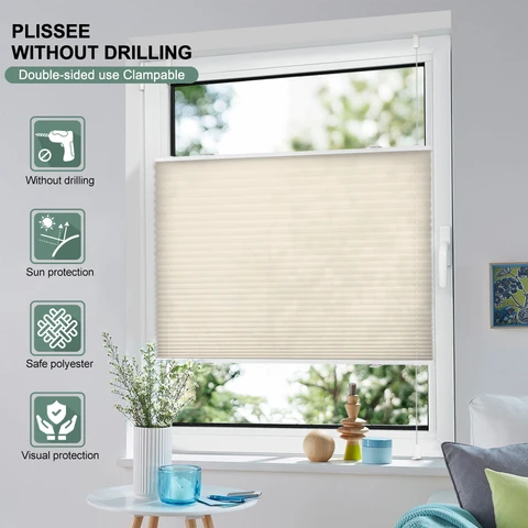 EcoHue Plissee, Klemmfix-Plissee, bohrfrei, Rollojalousie, Sichtschutz und Sonnenschutz, lichtundurchlässig, EasyFix, lichtdurchlässig, für Fenster und Türen, Anthrazit, Beige, B 70 x H 130 cm, 1 Stück