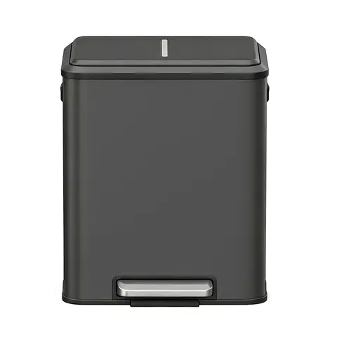 JOYFURNOS Poubelle de cuisine à 2 compartiments avec couvercle à fermeture douce, poubelle de recyclage en acier avec seaux intérieurs et pédale large, noir