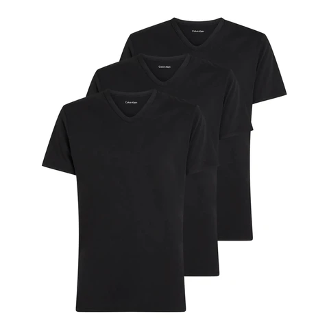 Calvin Klein Herren Kurzarm V-Ausschnitt T-Shirt, 3er-Pack, Baumwoll-Stretch, Schwarz, 3XL