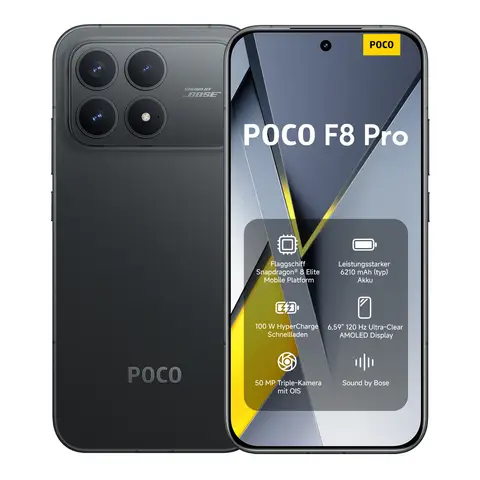 POCO F8 Pro Schwarz 12 GB RAM 256 GB ROM, Dimensity 9500 Prozessor, 8500 mAh Akku, Ultra-helles AMOLED-Display, 50 MP Light Fusion 600 Hauptkamera mit OIS