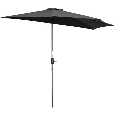 Outsunny 2.7m Garden Half Parasol, Outdoor Balcony Umbrella with 5 Steel Ribs, Patio Sun Shade Black