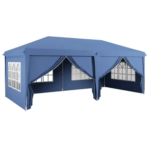 Outsunny 3 x 6 m Garden Pop Up Gazebo, Wedding Party Tent Marquee, Water Resistant Awning Canopy with Sidewalls, Windows, Carry Bag, Blue