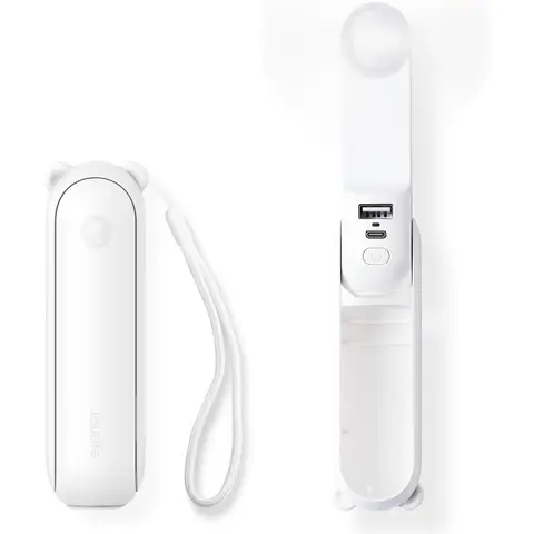JISULIFE Mini Handheld Fan, 3 in 1 (Personal Fan/2000mAh Rechargeable PowerBank/Flashlight) Pocket Design for Outdoors, White