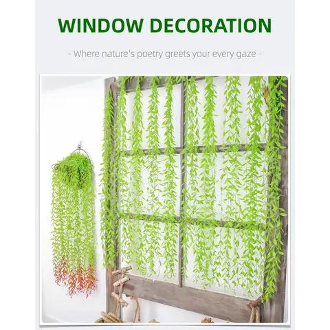 Yuejia 12Pcs 3.5ft/1mArtificial Hanging Willow Vine Fake Greenery Plants for Indoor/Outdoor Decor, Wedding & Photography - Red Tail Design