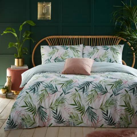 Furn Duvet Cover Set Bali Palm Green/White Single