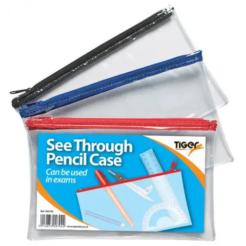 Tiger Exam Pencil Case 200x125mm Assorted, Pack of 12