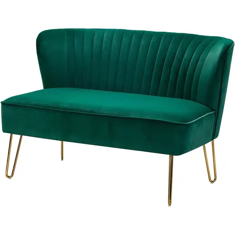 HULALA HOME Sofa, 2-Seater Lounge Sofa, Small for Teens' Rooms, Living Room Couch in Velvet with Gold Metal Legs for Bedrooms, 114 x 74 x 79cm, Green