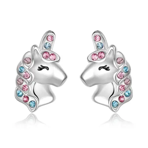 Unicorn Earrings for Girls, 925 Sterling Silver CZ Magical Unicorn Stud Earrings Birthday Gift for Daughter Granddaughter