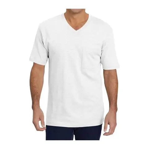 Men's Short Sleeve Pocket T-Shirts Casual Summer Cotton V Neck Tee Tops (white, M)