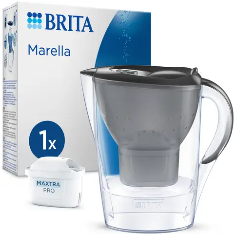 BRITA Water Filter Jug Marella Graphite (2.4L) Incl. 1x Maxtra Pro Pure Performance Filter Cartridge