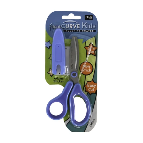 Pentel Curved Blade Scissors Kids Fluorine-Coated Blue