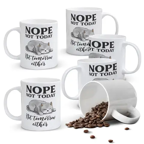 Alphynix 1pc 11oz White Mug with "NOPE NOT TODAY" Grumpy Cat Design and Humorous Quote, Funny Rejection Humor Christmas or Thanksgiving Gift