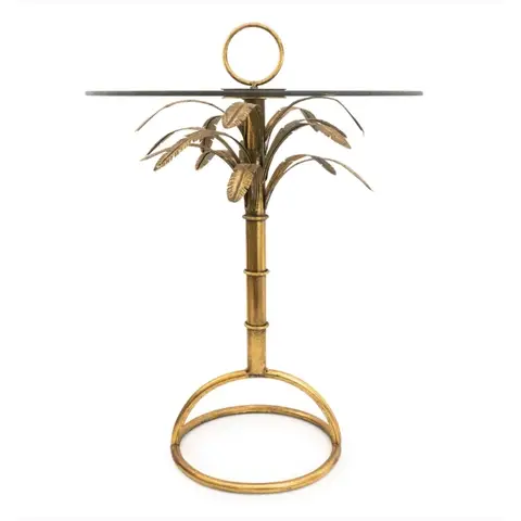 Candlelight Side Table Palm Tree Round Gold/Glass