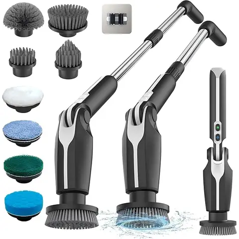 Leebein Electric Cleaning Brush， Spin Scrubber with 8 Interchangeable Brush Heads， Adjustable Extension Handle & 2 Rotation Speeds for Bathroom/Kitchen/Car, New Year Sale , Top gift picks