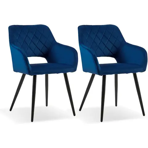 CLIPOP Velvet Dining Chair Set of 2 Padded Dining Table Armchairs with Metal Legs, Upholstered Tub Chairs Dining Room Kitchen Living Room Waiting Room 0198 blue 45*52*83 cm