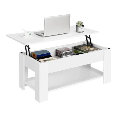Yaheetech Couchtisch mit höhenverstellbarer Tischplatte, Wohnzimmertisch, ausziehbarer Sofatisch für Wohnzimmer, Büro, Weiß