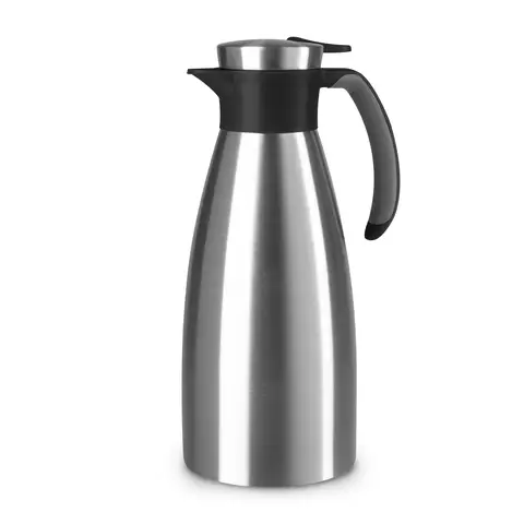 Emsa Soft Grip Isolierkanne, 1,5 Liter, Edelstahl, 12 Stunden heiß + 24 Stunden kalt, Auslaufsicher, Rutschfester Griff, Farbe Schwarz, 514499