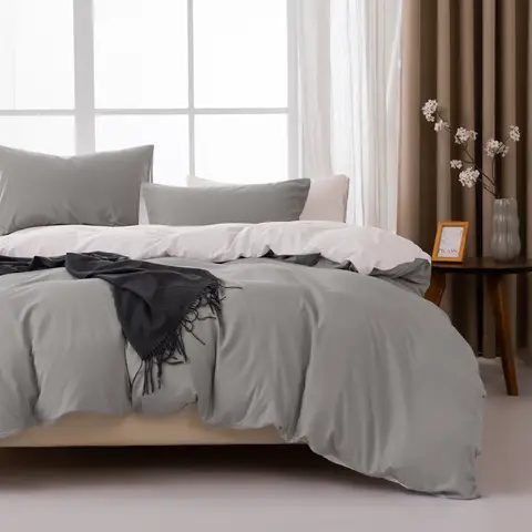 MENDALE Parure de couette - Parure de lit premium - Housse de couette 135*200 cm avec taie d'oreiller 80*80 cm - Microfibre douce brossée - Gris foncé & blanc cassé