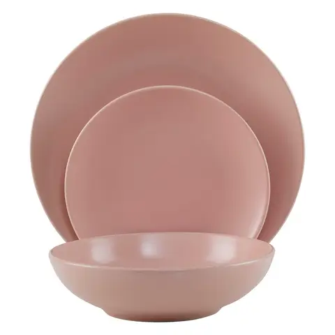 Maison by Premier Smooth Glazed Finish 12 Piece Pink Dinner Set,Vibrant Stoneware Dinnerware With Coupe Edge,Pink Crockery Set