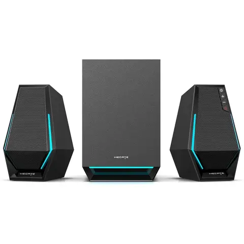 Edifier Hecate G1500 MAX 2.1 Computer-Lautsprechersystem, 60 W Gaming-Lautsprecher mit Subwoofer und Line-Out, RGB-Beleuchtung, Bluetooth 5.3, USB, USB‑C, 3,5 mm AUX-Eingang (Schwarz)