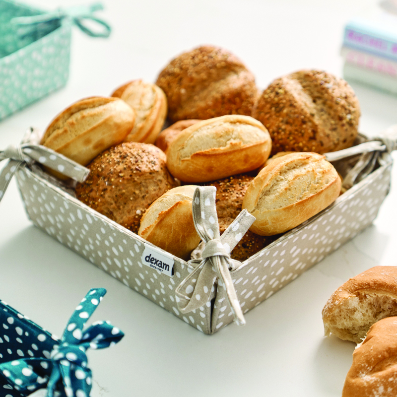Dexam Fabric Bread Basket Sintra Spotted 100% Cotton Stone