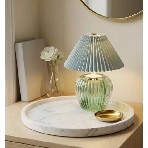 Candlelight Table Lamp Vintage Pleated Shade LED Green H:19.5cm