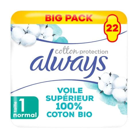 ALWAYS Cotton Protection - Serviettes Hygiéniques Normal Plus Bigpack - Lot de 22 serviettes