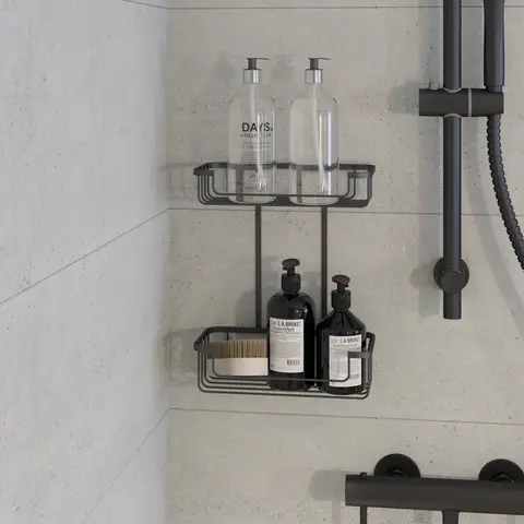 Croydex Slimline Two Tier Shower Caddy - Matte Black
