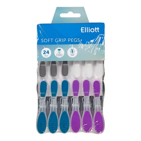 Elliotts Extra Strong, Soft Grip and Non-slip Wave Design Clothes Pegs, 24 Pack in Assorted Colours, BPA Free Laundry Pegs ideal for everyday use for Indoor or Outdoor use