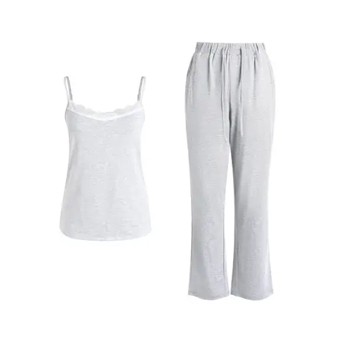 IZURIA white wide lace v-neck light grey knitted camisole and knitted pants set  S