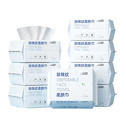 ochama×J.ZAO Disposable Face Towels, 20 Sheets x 8 Packs, Pearl Pattern Cleansing Towels, Portable for Business & Travel