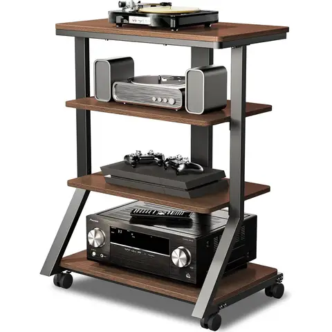 5Rcom HiFi Racks and Stands Audio Rack Cabinet AV Shelf Movement Stand 4 Tiers Wooden Shelves for Turntable Record Player DVD Entertainment Unit Multifunctional Height Adjustable Load Capacity 54KG