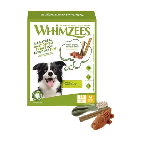 Whimzees Vielfaltsvorteilspackung Zahnkauartikel für Hunde M (12-18 kg) 28 Stück 840 g