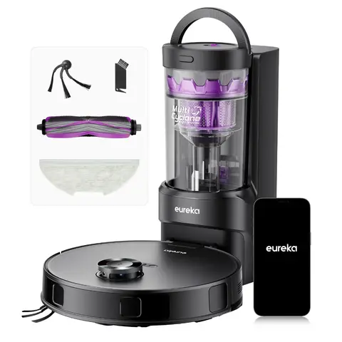 Eureka E20 Evo Plus Robot Vacuum Cleaner with Mop, 10,000Pa Suction Power, Anti Tangle Roller, LDS Navigation, Black - NERE20EVOPLUSBK