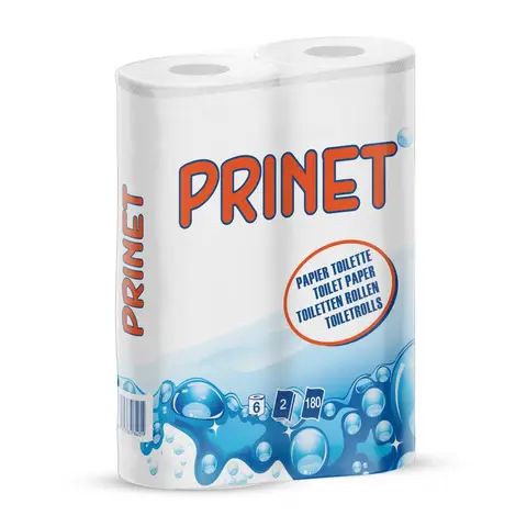 PRINET Papier Toilette 2 Plis, 180 Feuilles par Rouleau, fabriqué en France, 6 rouleaux