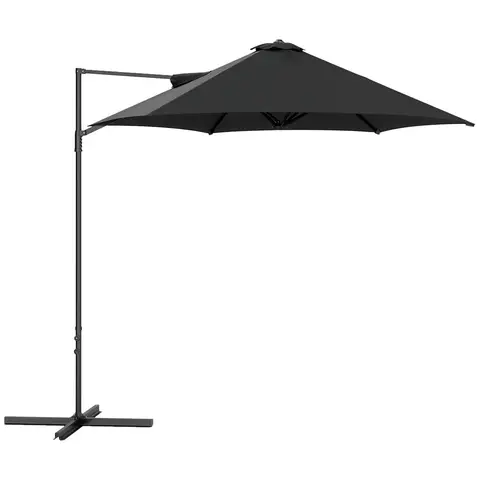 Outsunny 2.5M Garden Cantilever Parasol, Offset Roma Patio Umbrella Sun Shade Canopy Shelter with 360° Rotation and Cross Bas