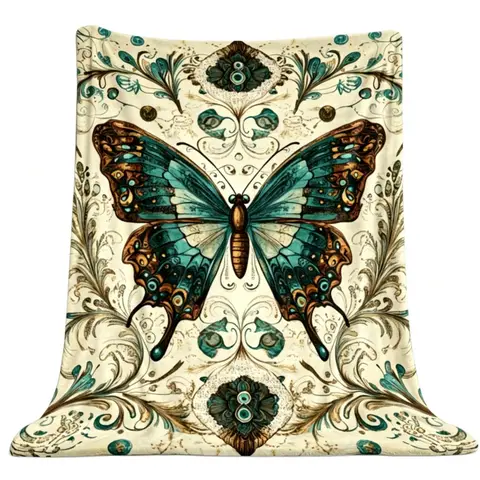 Bohemian Butterfly Throw Blanket Mediterranean Coastal Premium Jacquard Weave Blanket – Cozy All-Season Comfort 50inch×60inch
