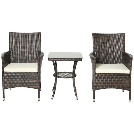 Outsunny 3 Piece Rattan Bistro Set with deep seating and a 2-tier table