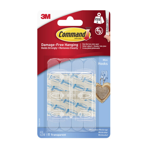 3M Command 迷你透明粘贴式墙钩，每个承重 225g，6 个装