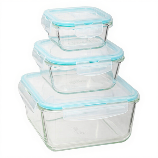 Set mit 3 quadratischen Glasbehältern GM Clipeat
